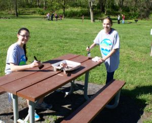 Canal Pride Volunteers repainting picnic tables.