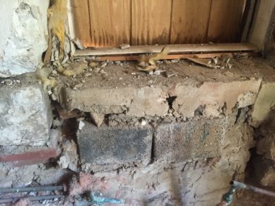 Post-Demo: Water damage to the stone masonry at the kitchen window