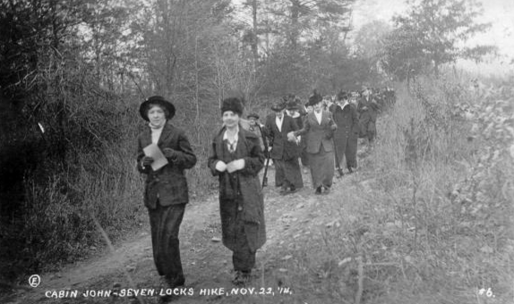 A 1914 photo shows people hiking the towpath nears Swains lockhouse.