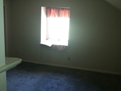 Pre-demo: Blue carpet in the upstairs bedroom