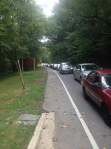 A line of cars waiting to get into Great Falls Parking Lot!