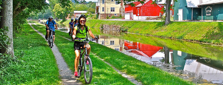 Cyclists on the towpath in Hancock