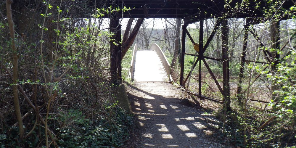 Sycamore Island footbridge from MacArthur Blvd.